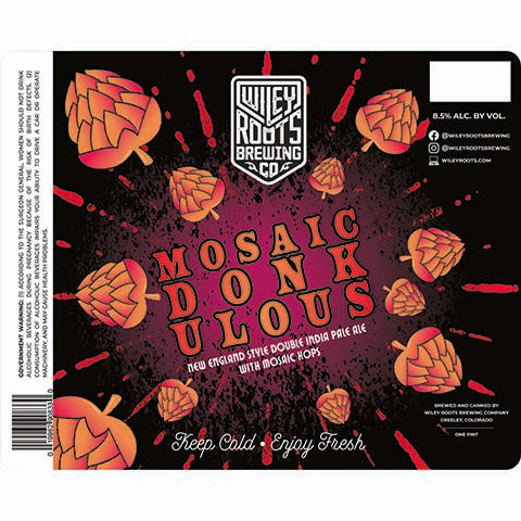 Wiley Roots Mosaic Donkulous New England DIPA by Wiley Roots Brewing Co, beer label