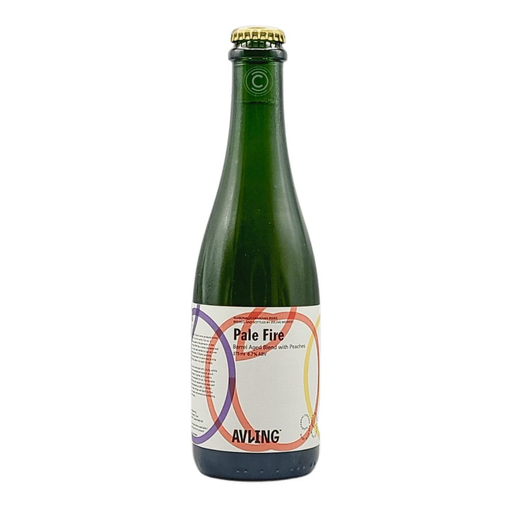 Pale Fire Barrel Aged Blend with Peaches by Avling Brewery, beer label