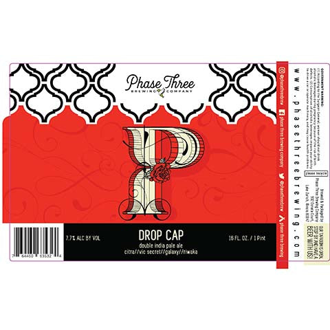 Phase Three Drop Cap DIPA by Phase Three Brewing Company, beer label