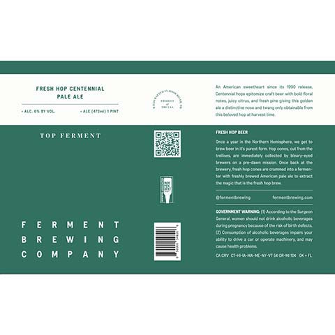 Ferment Fresh Hop Centennial Pale Ale by Ferment Brewing Company, beer label