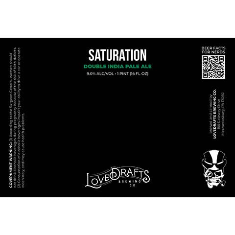 Lovedrafts Saturation DIPA by Lovedrafts Brewing Co., beer label