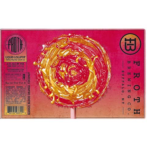 Froth Liquid Lollipop Triple Fruited Sour Ale (Mango, Blood Orange, Coconut) by Froth Craft Brewery, beer label