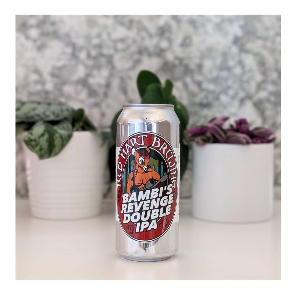 Bambi's Revenge Double IPA by Red Hart Brewing, beer label