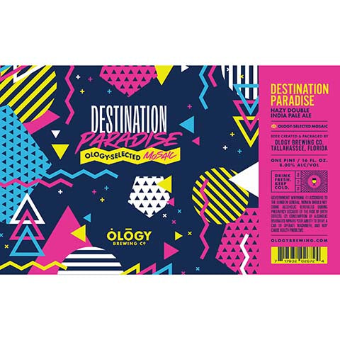 Ology Destination Paradise (Mosaic) Hazy Double IPA by Ology Brewing Co, beer label