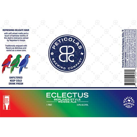 Peticolas Eclectus Sour by Peticolas Brewing Co, beer label