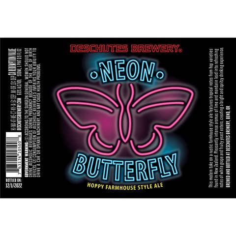 Deschutes Neon Butterfly Farmhouse Ale by Deschutes Brewery, beer label