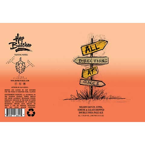 Hop Butcher All Directions At Once DIPA by Hop Butcher For the World, beer label