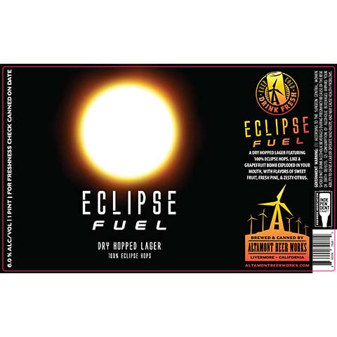 Altamont Eclipse Fuel Dry Hopped Lager by Altamont Beer Works, beer label