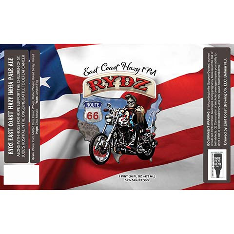 East Coast Rydz East Coast Hazy IPA by East Coast Brewing Company, beer label