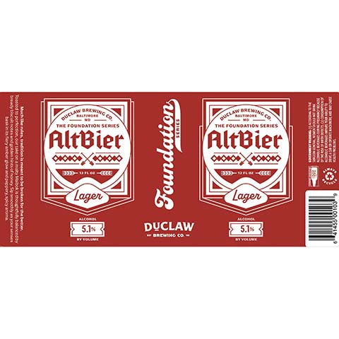 Duclaw The Foundation Series Altbier Lager by DuClaw Brewing Company, beer label
