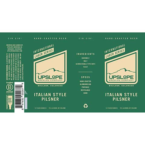 Upslope Italian Style Pilsner by Upslope Brewing Co., beer label