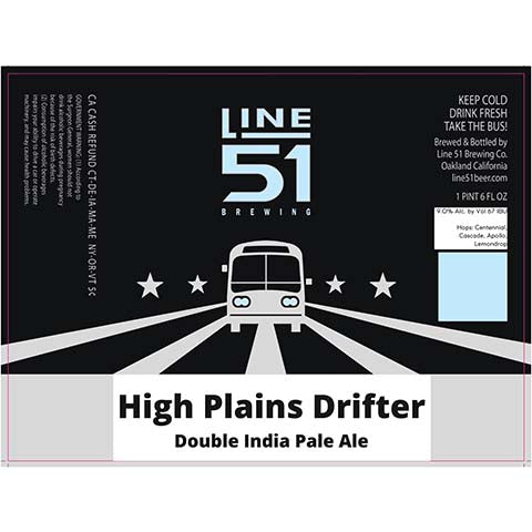 Line 51 High Plains Drifter DIPA by Line 51 Brewing Company, beer label