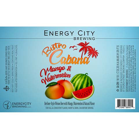 Energy City Bistro Cabana Mango & Watermelon Berliner Weisse Beer by Energy City Brewing, beer label