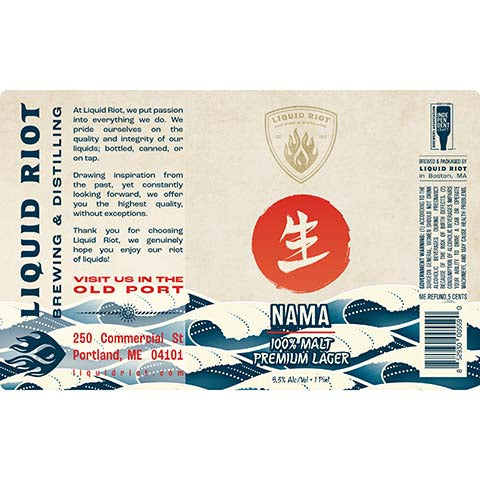 Liquid Riot Nama Lager by Liquid Riot Bottling Co., beer label