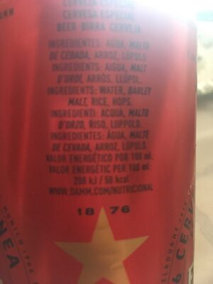 Cerveza Estrella Damm lata 50 by Damm, beer label