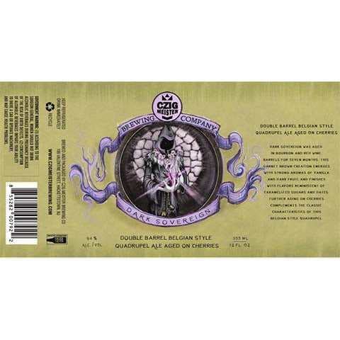 Czig Meister Dark Sovereign Belgian Quadrupel Ale by Czig Meister Brewing Co., beer label