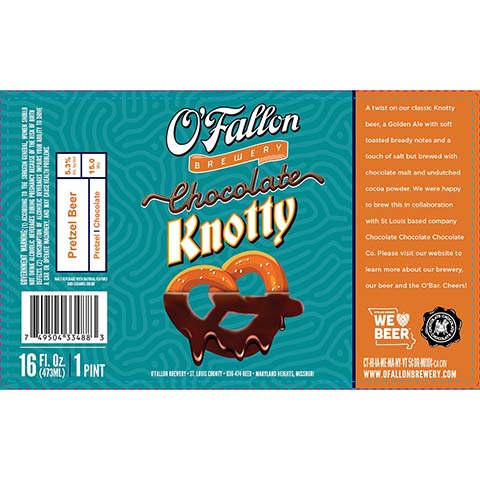 O'Fallon Chocolate Knotty Pretzel Beer by O'Fallon Brewery, beer label