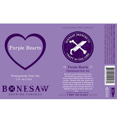 Bonesaw Purple Hearts Pomegranate Sour Ale by Bonesaw Brewing Co., beer label