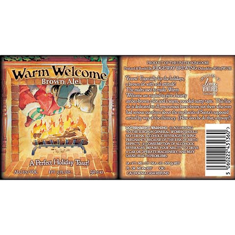 Ridgeway Warm Welcome Brown Ale by Ridgeway Brewing, beer label