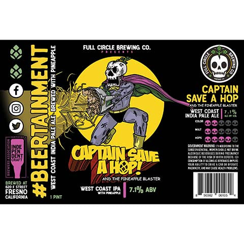 Full Circle Captain Save A Hop! And The Pineapple Blaster by Full Circle Brewing Co, beer label