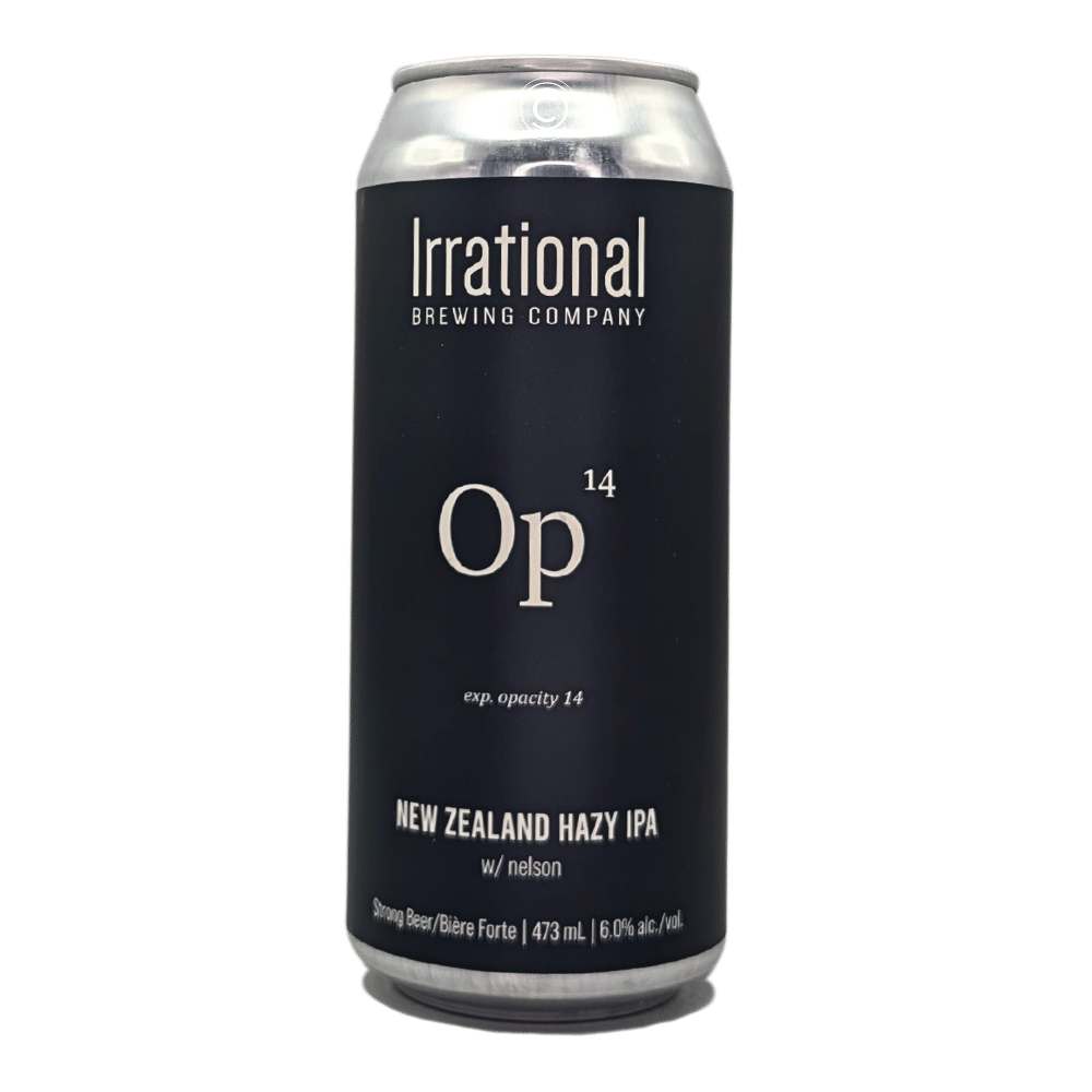 Exp. Opacity 14: NZ Hazy IPA by Irrational Brewing Company, beer label
