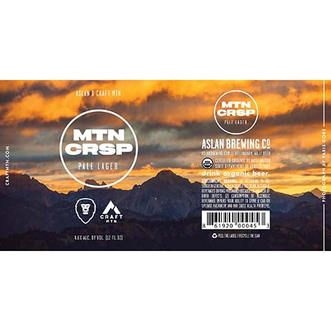 Aslan MTN CRSP Pale Lager by Aslan Brewing Company, beer label