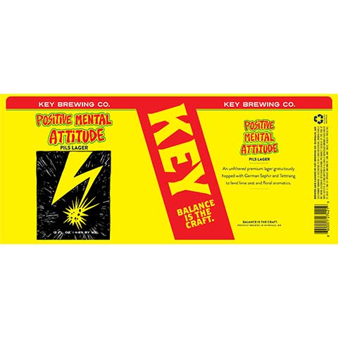 Key Positive Mental Attitude Pils Lager by Key Brewing Co., beer label