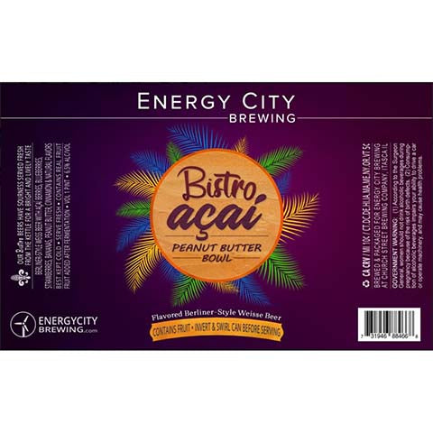 Energy City Bistro Acai Peanut Butter Bowl Sour by Energy City Brewing, beer label