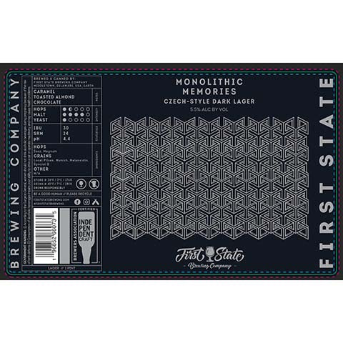 First State Monolithic Memories Dark Lager by First State Brewing company, beer label