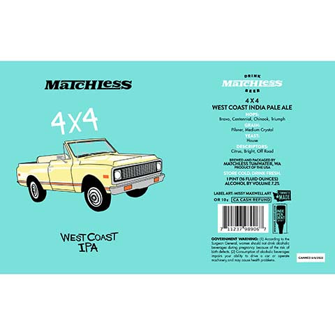 Matchless 4x4 West Coast IPA by Matchless Brewing, beer label