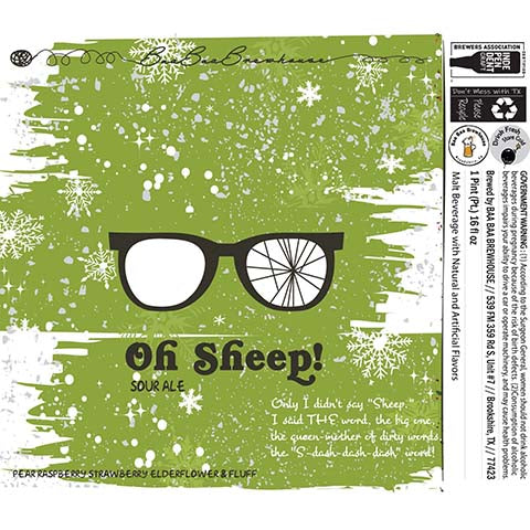 Baa Baa Oh Sheep! Sour Ale by Baa Baa Brewhouse, beer label