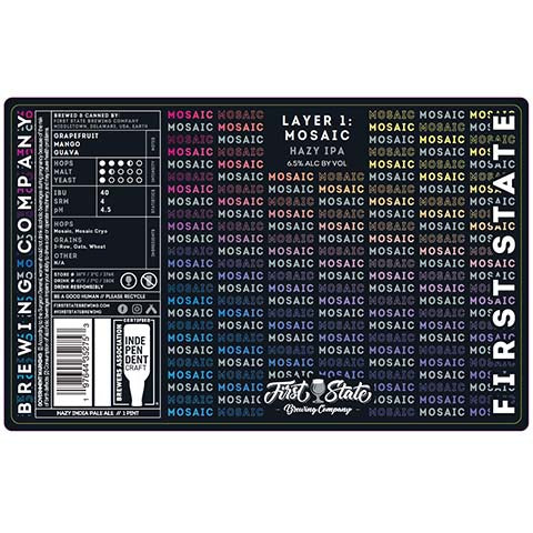 First State Layer 1: Mosaic Hazy IPA by First State Brewing company, beer label