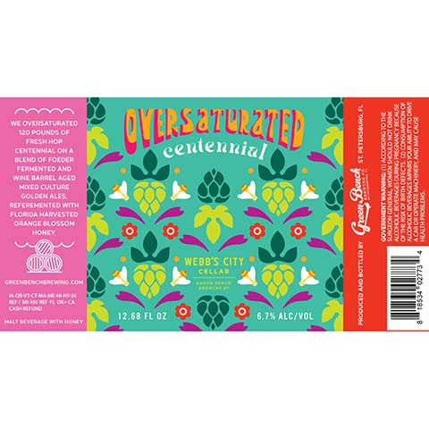 Green Bench Oversaturated Centennial by Green Bench Brewing Co, beer label