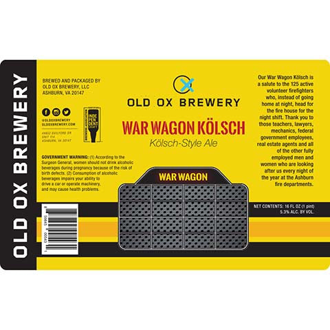 Old Ox War Wagon Kolsch Ale by Old Ox Brewery, beer label