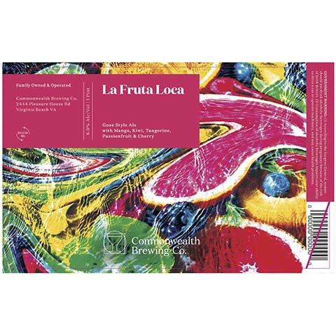 Commonwealth La Fruta Loca Gose Style Ale by Commonwealth Brewing Co., beer label