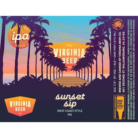 The Virginia Beer Sunset Sip West Coast-Style IPA by The Virginia Beer Company, beer label