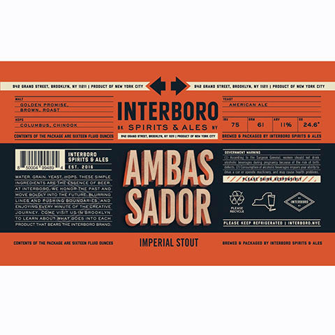 Interboro Ambassador Imperial Stout by Interboro Spirits And Ales, beer label