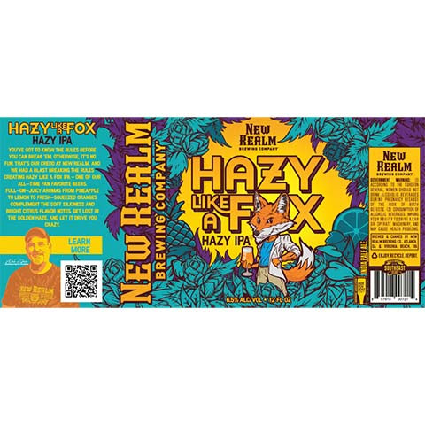 New Realm Hazy Like A Fox Hazy IPA by New Realm Brewing, beer label