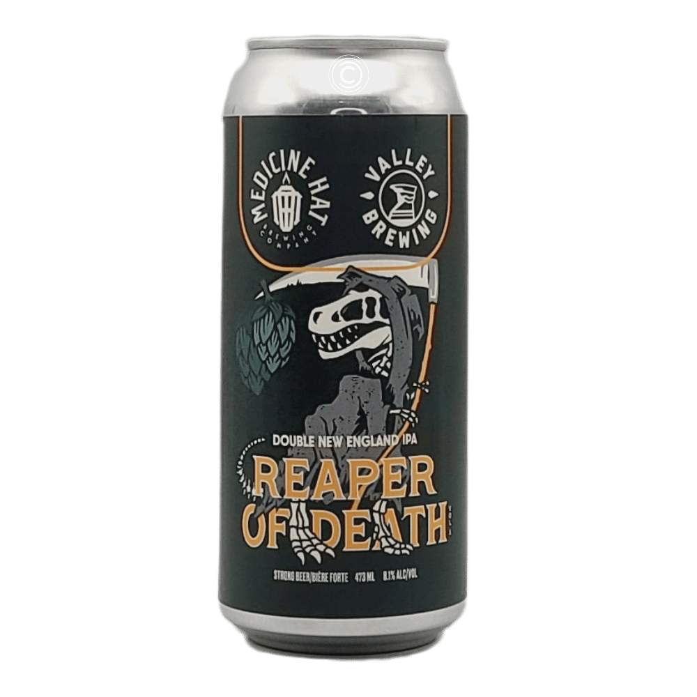 x Valley Brewing Reaper of Death 5.0 Double New England IPA by Medicine Hat Brewing Company, beer label