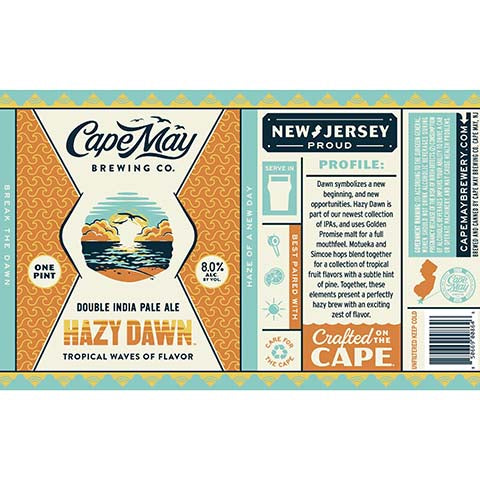 Cape May Hazy Dawn DIPA by Cape May Brewing Company, beer label