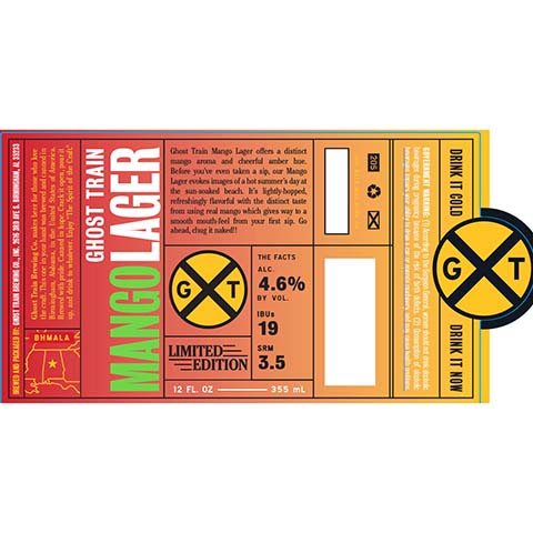 Ghost Train Mango Lager by Ghost Train Brewing Co, beer label