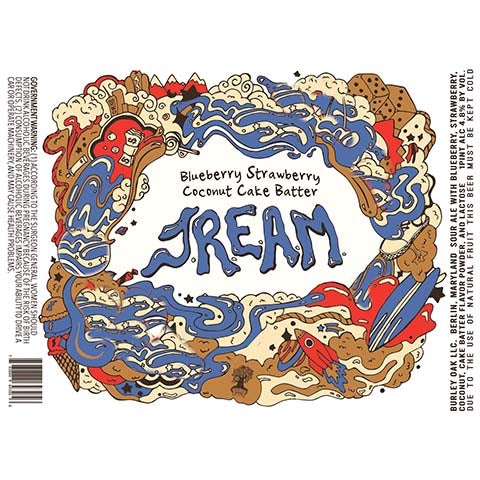 Burley Oak Blueberry Strawberry Coconut Cake Batter JREAM Sour Ale by Burley Oak Craft Brewery, beer label