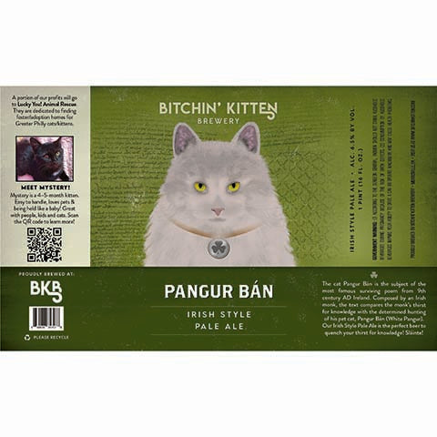 Bitchin' Kitten Pangur Ban Irish Pale Ale by Bitchin' Kitten Brewery, beer label