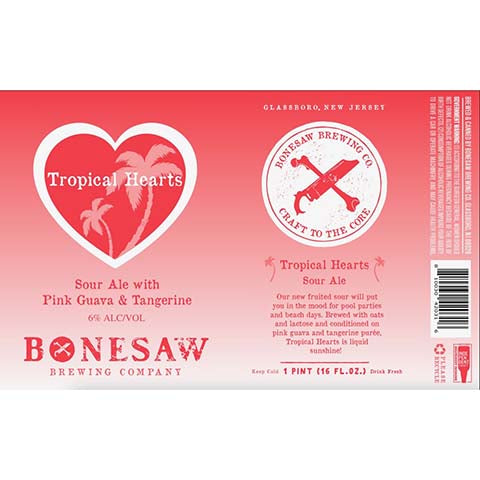 Bonesaw Tropical Hearts Sour Ale by Bonesaw Brewing Co., beer label