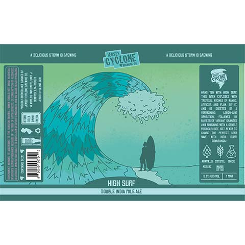 Jersey Cyclone High Surf DIPA by Jersey Cyclone Brewing Company, beer label