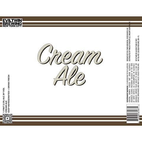 Evil Twin Cream Ale by Evil Twin Brewing, beer label