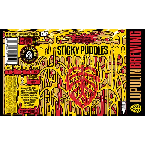 Lupulin Sticky Puddles Pineapple Upside Down Cake Imperial Sour Ale by Lupulin Brewing, beer label
