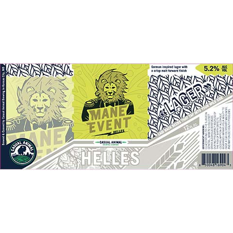 Casual Animal Mane Event Helles Lager by Bushwood, beer label