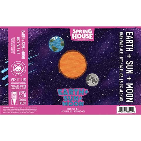 Spring House Earth + Sun + Moon Hazy Pale Ale by Spring House Brewery, beer label