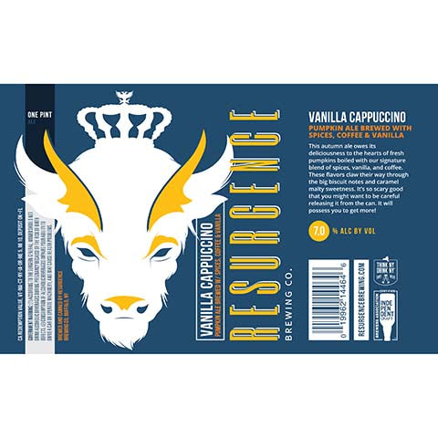 Resurgence Vanilla Cappuccino Pumpkin Ale by Resurgence Brewing Company, beer label